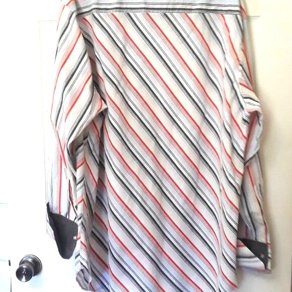 Mens Sz 3X Stripe Button Up Gray Contrast Cuffs Raw Blue Shirt - Picture 2 of 8